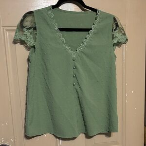Mint Lace Sleeve Babydoll Sleeve Blouse